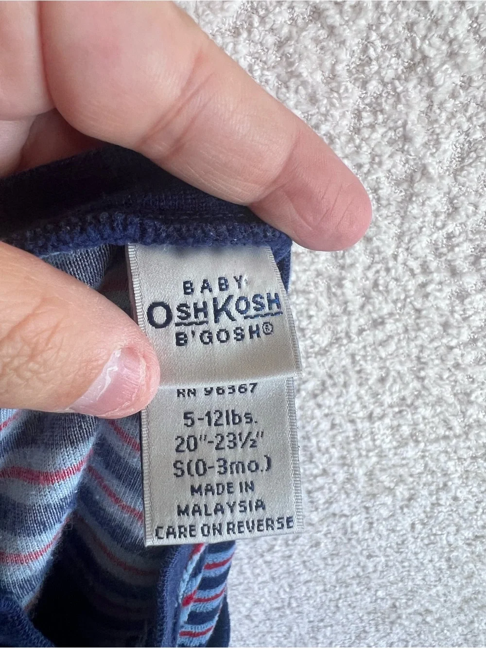 OshKosh Vintage Baby Velour Stripe‎ One Piece Romper Size 0-3 Months